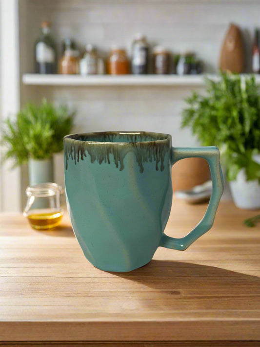 Textured Aqua Blue with Drip Glaze Finish Mug