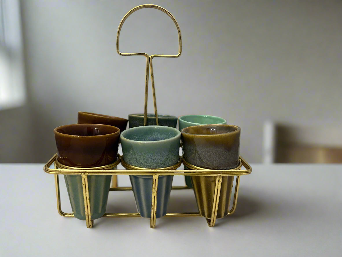 Artistic Multicolor Tea Cup with Stand (Pack of 6 Cups)