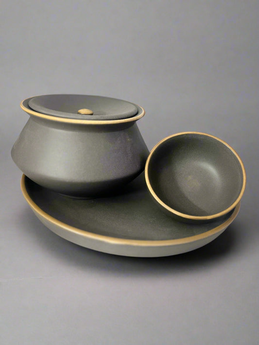Elegant Matte Grey Stoneware Dinner Set
