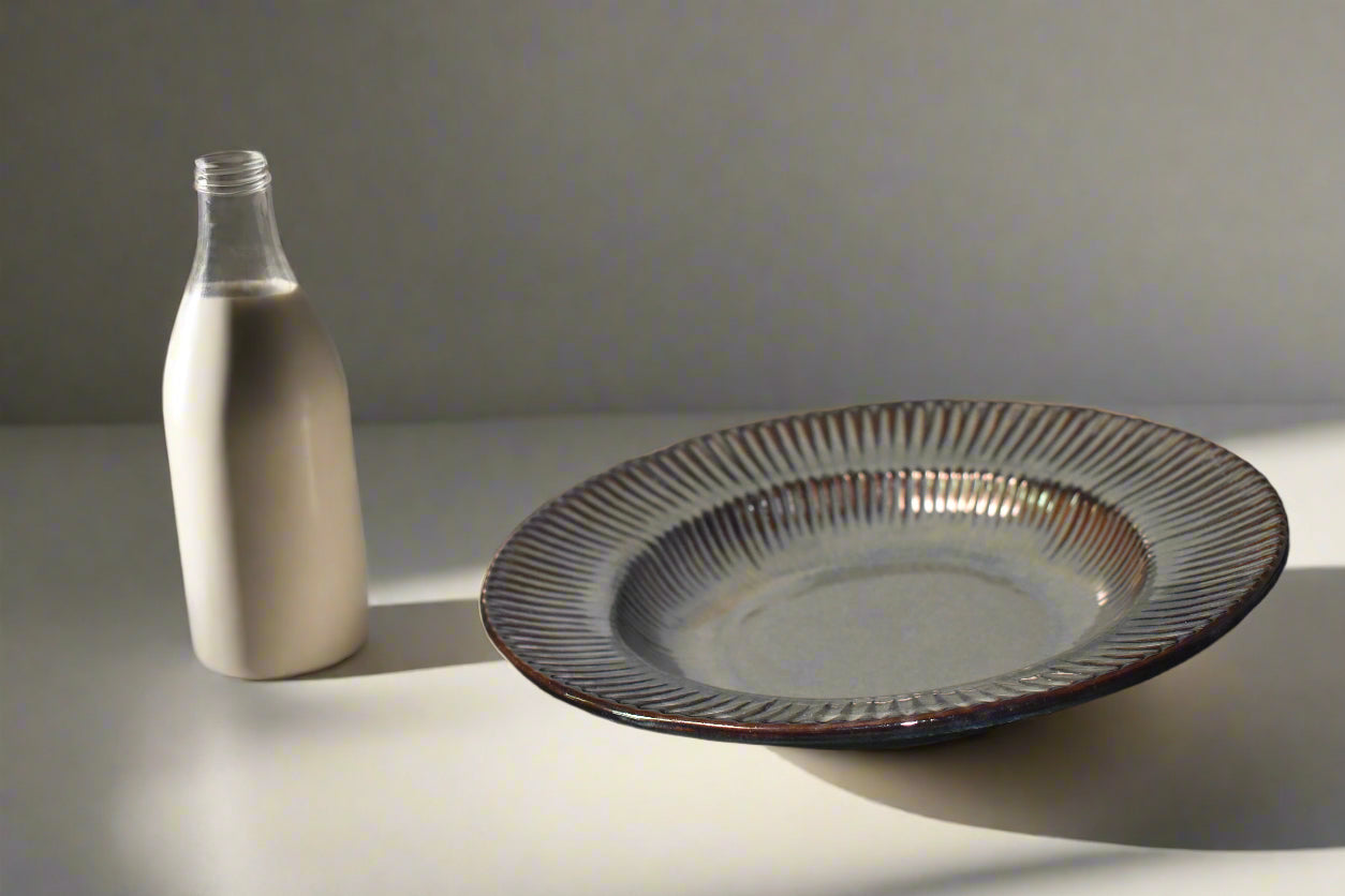 Elegant Textured Ceramic Snack Plate – Charcoal Black