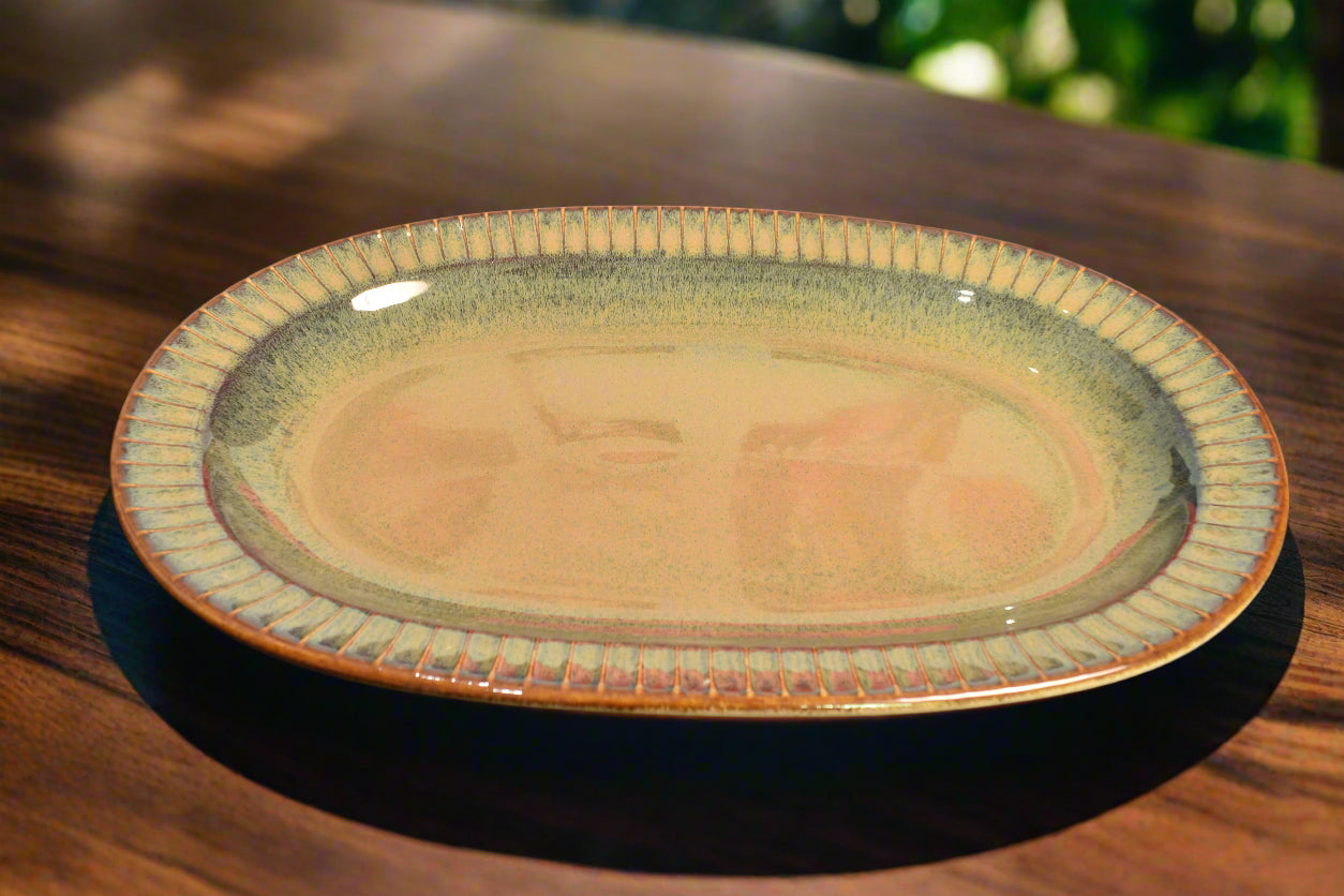 Rustic Ceramic Oval Serving Platter – Handcrafted Glazed Finish