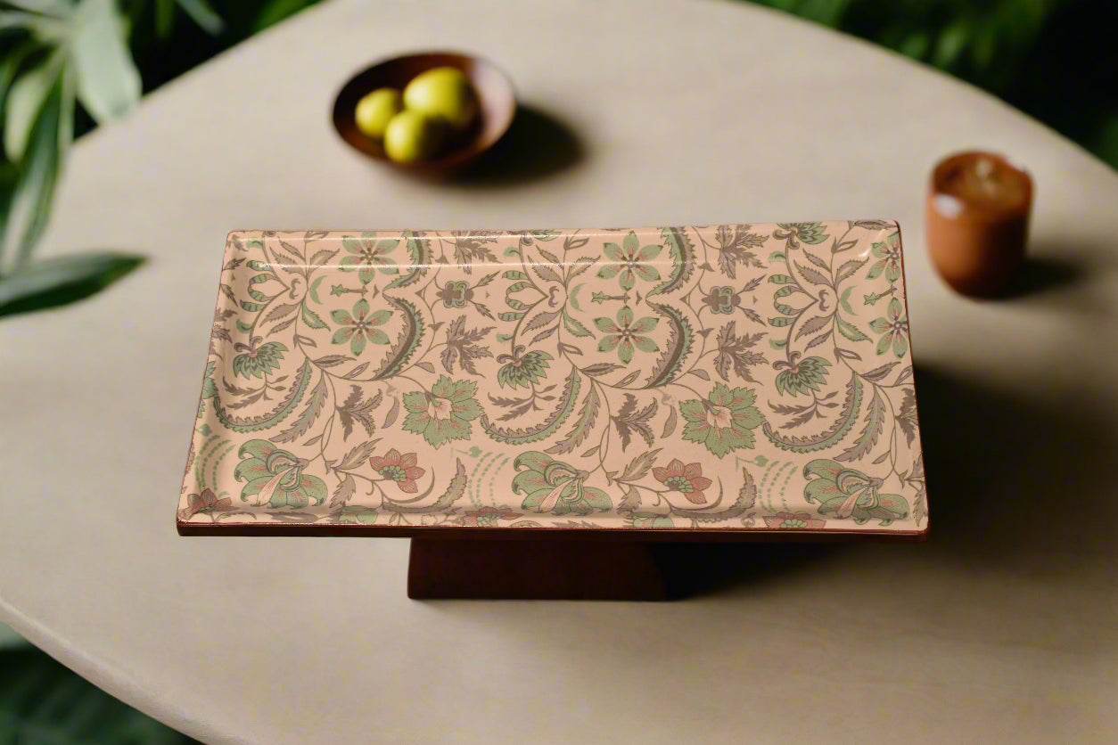 Handcrafted Floral Ceramic Serving Set – 2 Bowls with Matching Tray