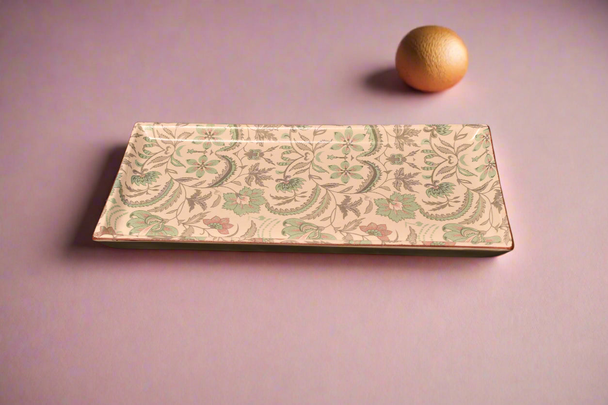 Handcrafted Floral Ceramic Serving Set – 2 Bowls with Matching Tray