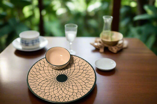 Handcrafted Ceramic Dinner Set β Intricate Geometric Blue & White Design