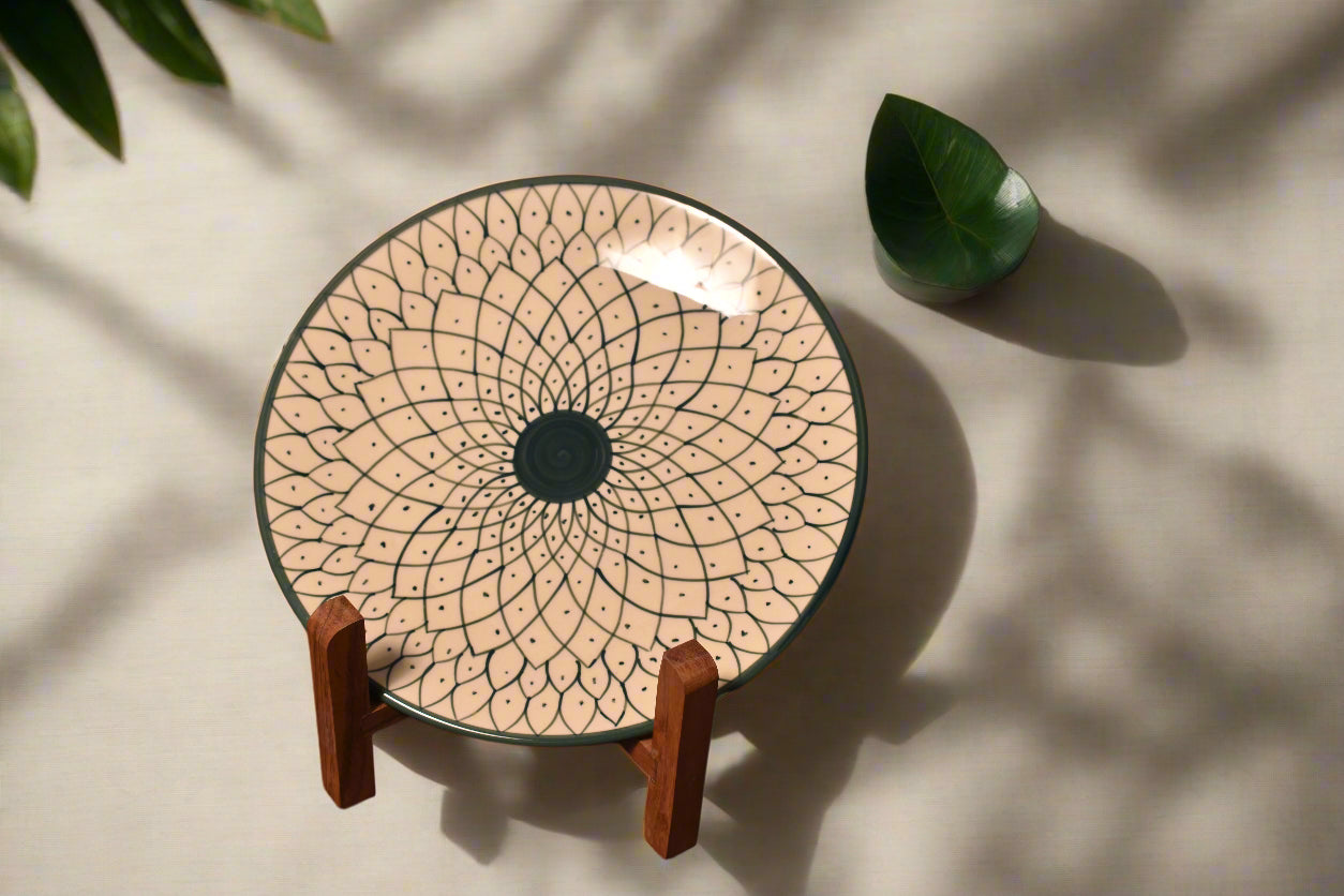 Handcrafted Ceramic Dinner Set – Intricate Geometric Blue & White Design