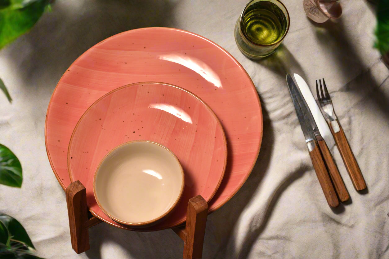 Handcrafted Ceramic Dinner Set – Rustic Pink Speckled Design