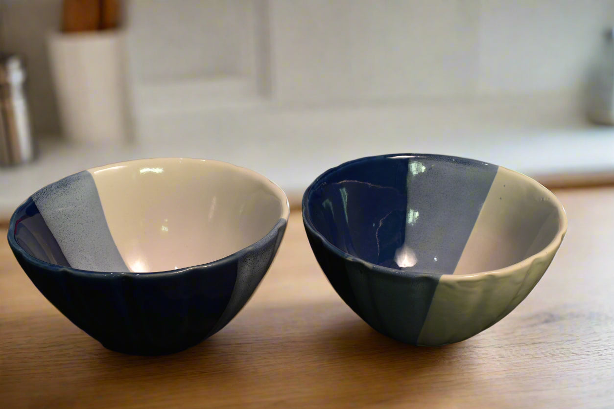 Handcrafted Ceramic Serving Bowls – Dual-Tone Blue & White