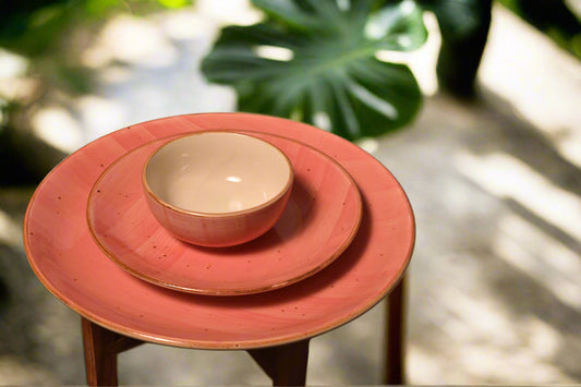 Handcrafted Ceramic Dinner Set β Rustic Pink Speckled Design