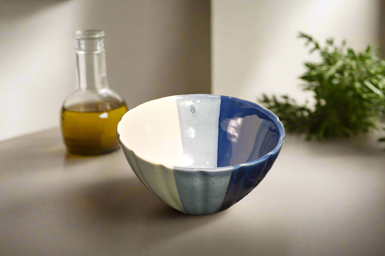 Handcrafted Ceramic Serving Bowls – Dual-Tone Blue & White
