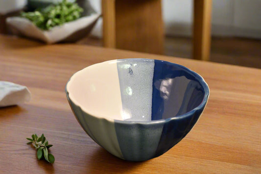 Handcrafted Ceramic Serving Bowls – Dual-Tone Blue & White