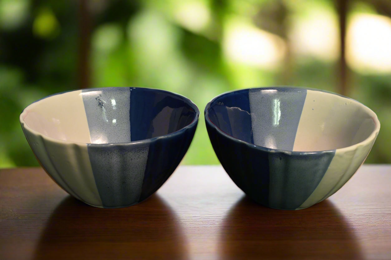 Handcrafted Ceramic Serving Bowls – Dual-Tone Blue & White