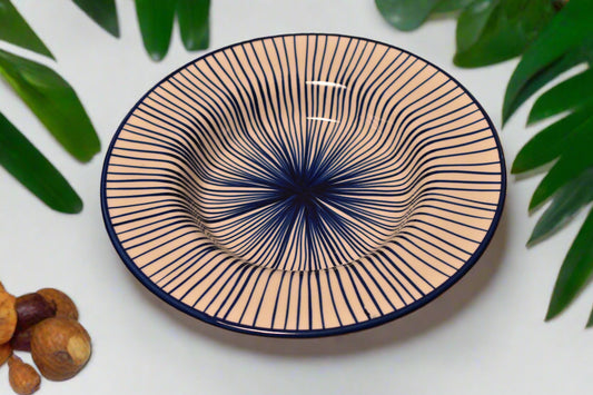 Deep Plate with Radiating Blue Line Pattern