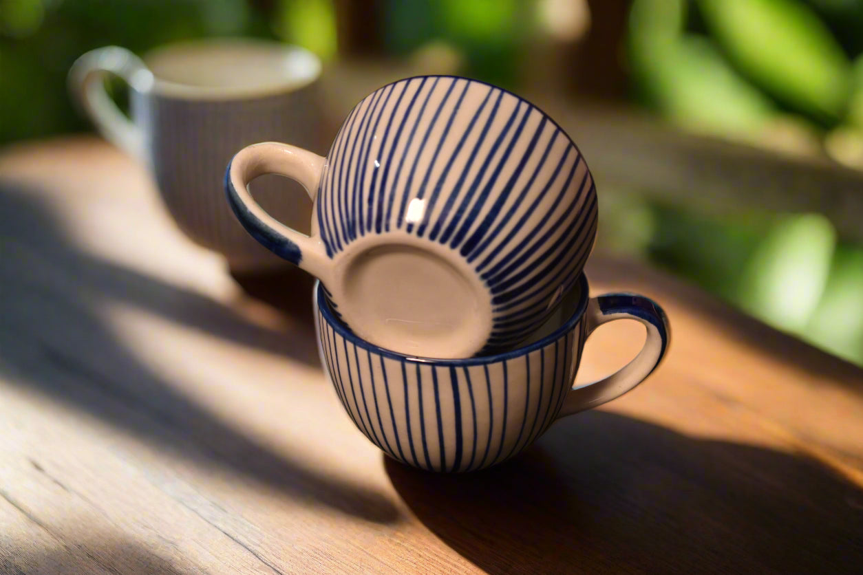 Blue Striped Tea Cup
