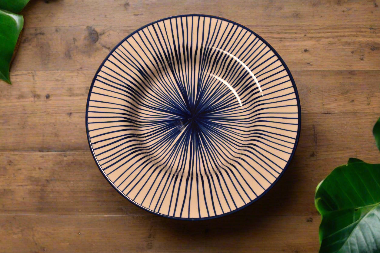 Deep Plate with Radiating Blue Line Pattern