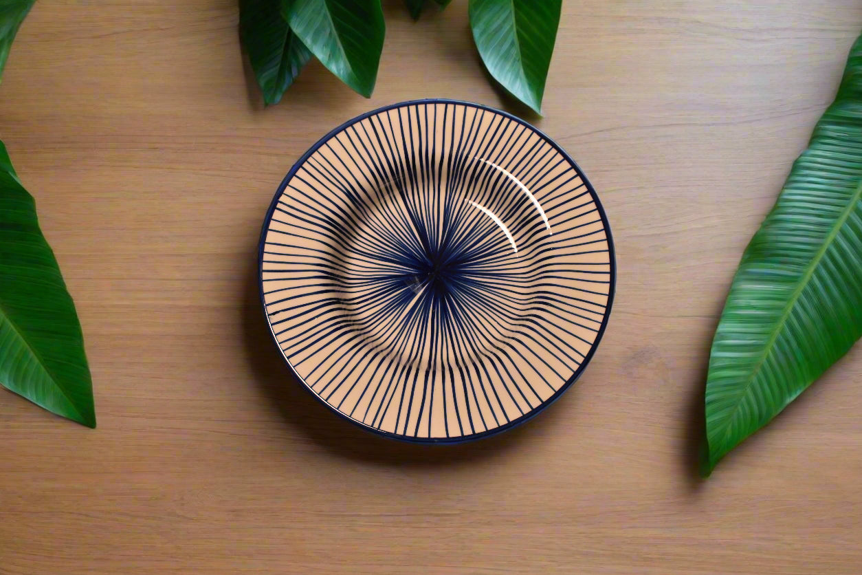 Deep Plate with Radiating Blue Line Pattern