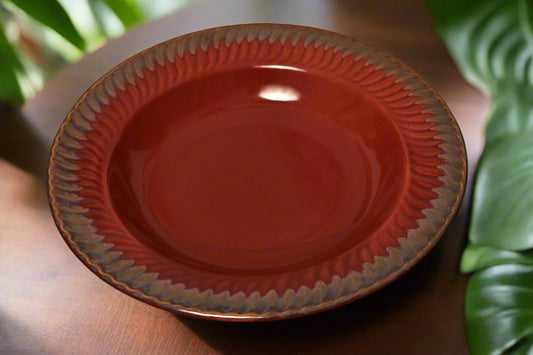 Rustic Red Deep Plate with Textured Rim
