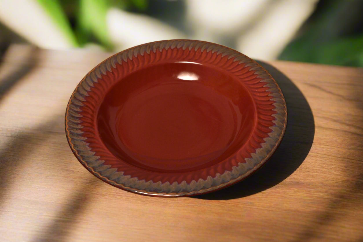 Rustic Red Deep Plate with Textured Rim