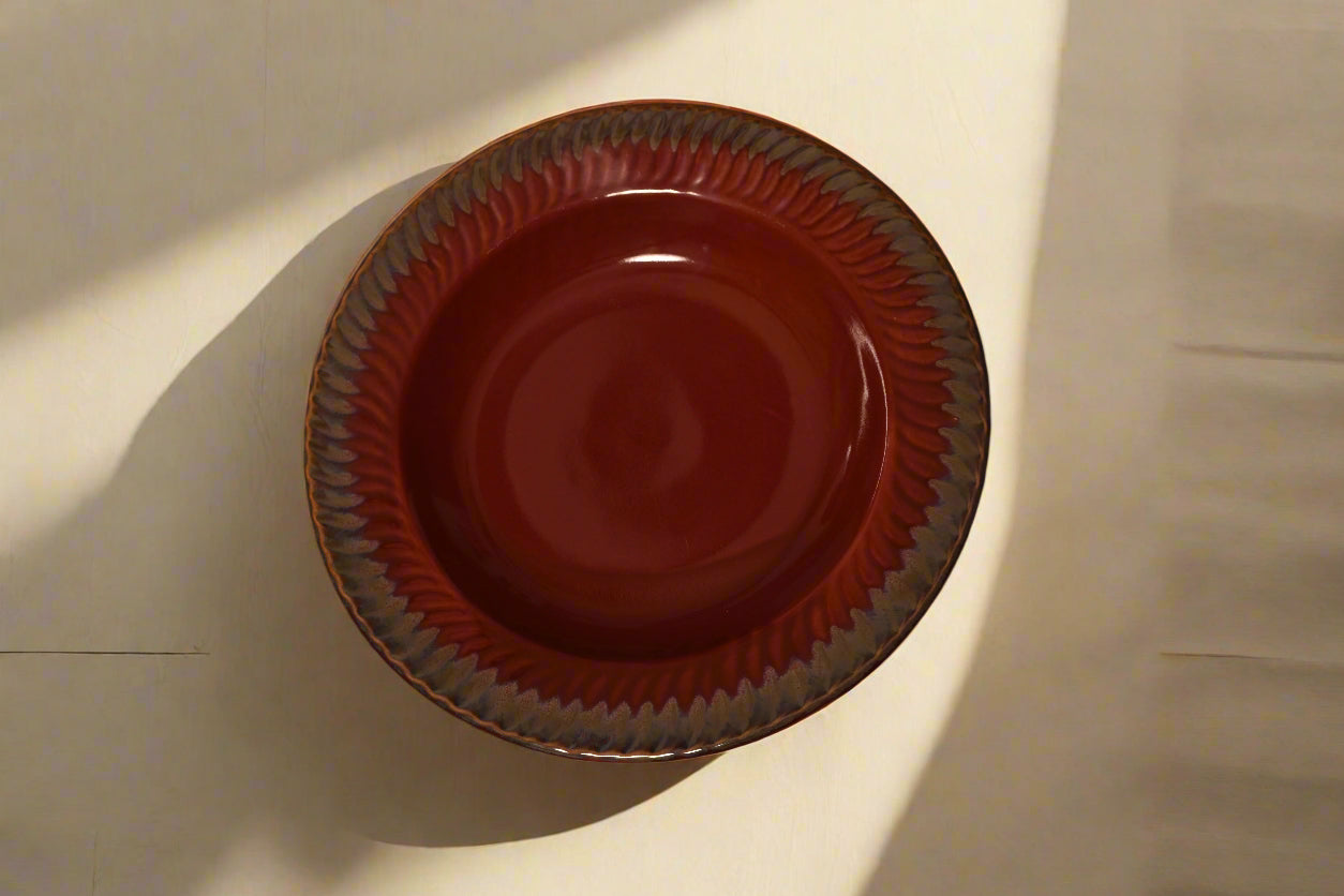 Rustic Red Deep Plate with Textured Rim