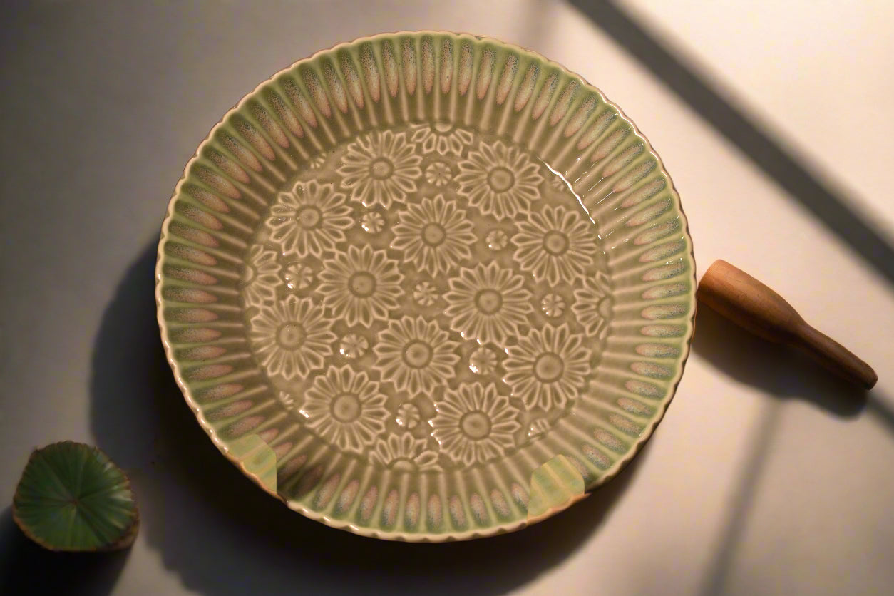 Floral Embossed Deep Ceramic Plate