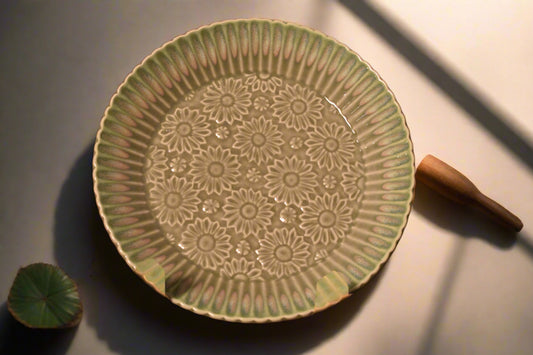 Floral Embossed Deep Ceramic Plate
