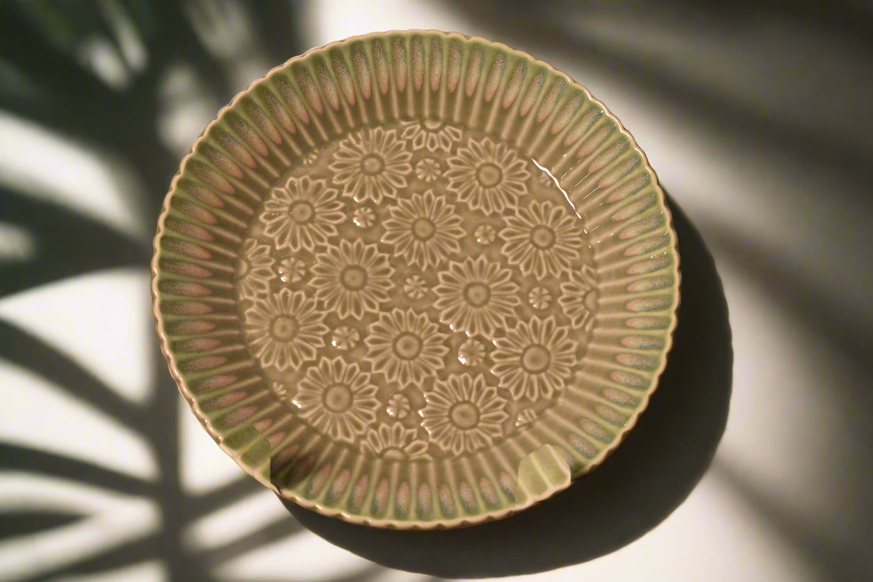 Floral Embossed Deep Ceramic Plate