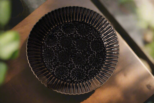 Midnight Blue Floral Embossed Deep Plate
