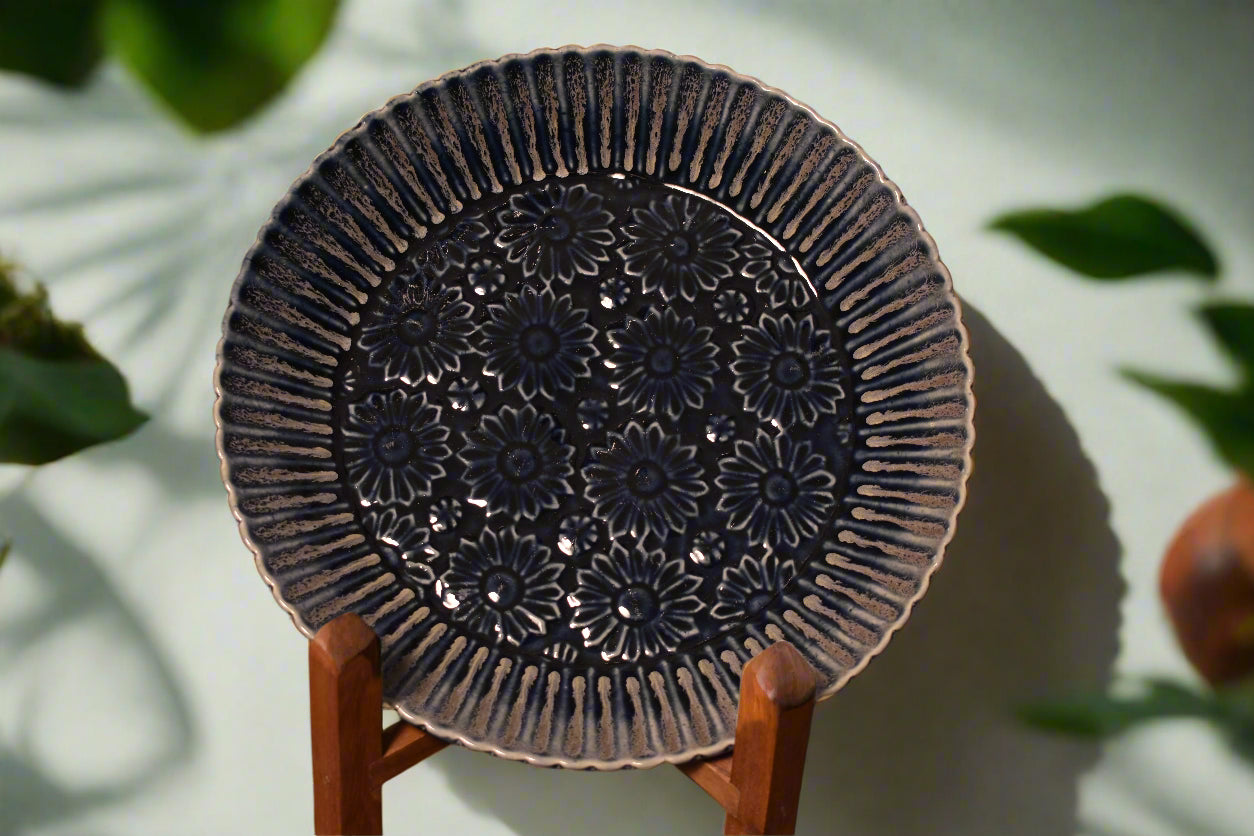 Midnight Blue Floral Embossed Deep Plate
