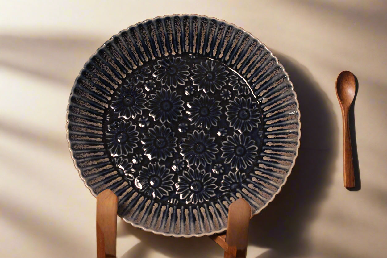 Midnight Blue Floral Embossed Deep Plate