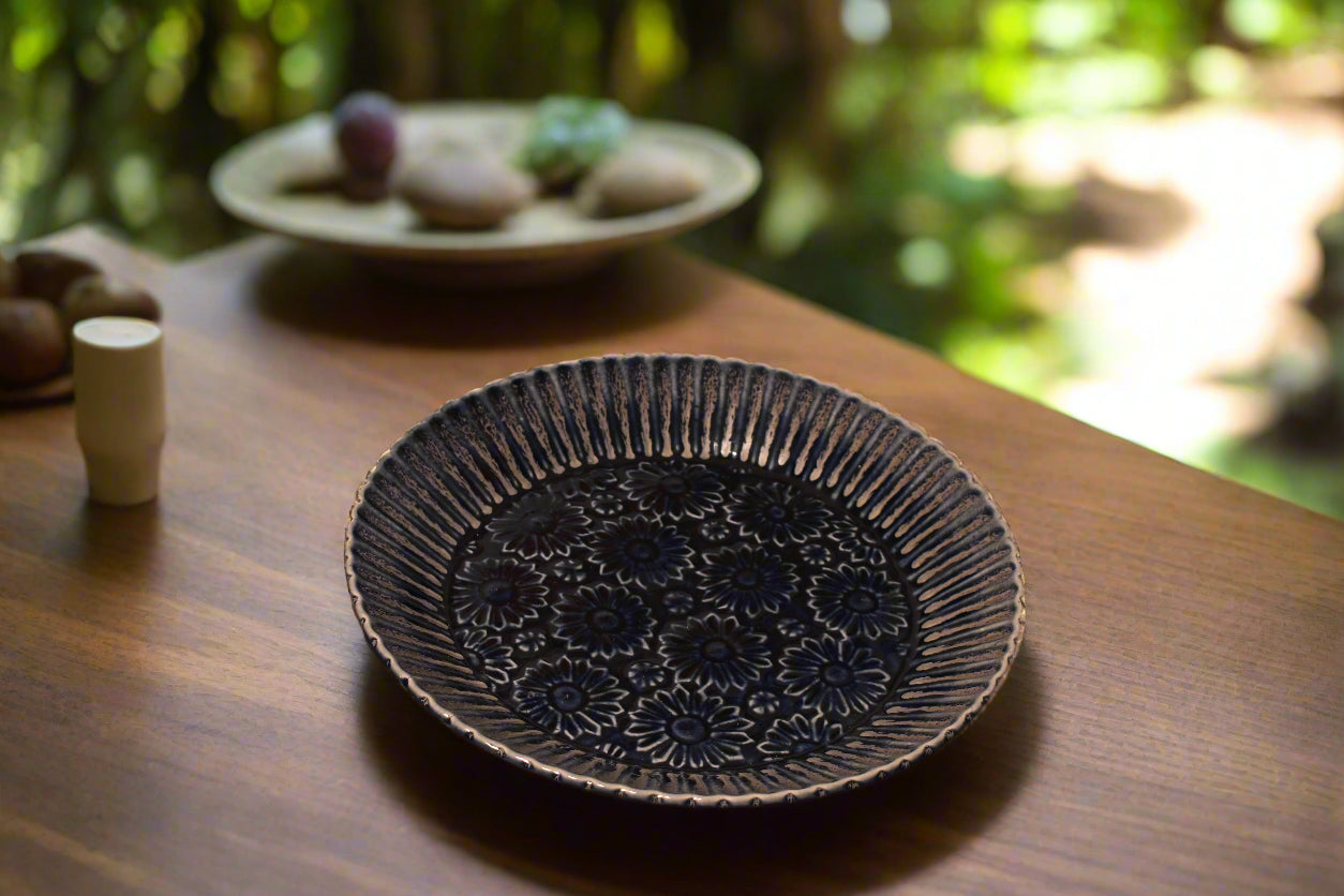 Midnight Blue Floral Embossed Deep Plate