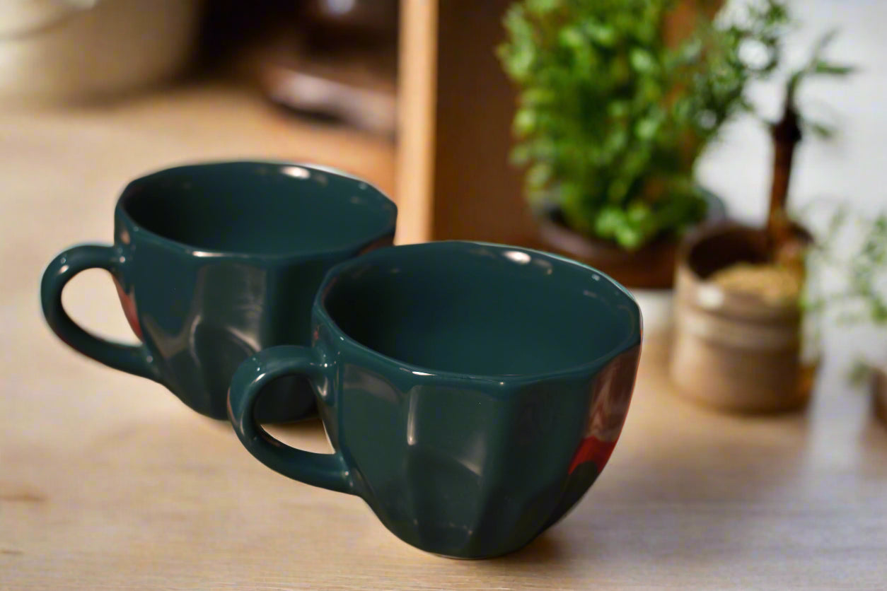 Emerald Green Facet Ceramic Coffee Mug