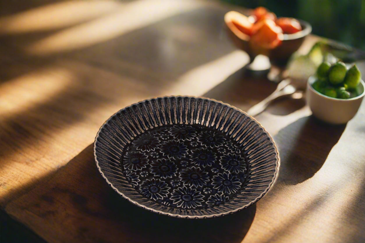 Midnight Blue Floral Embossed Deep Plate