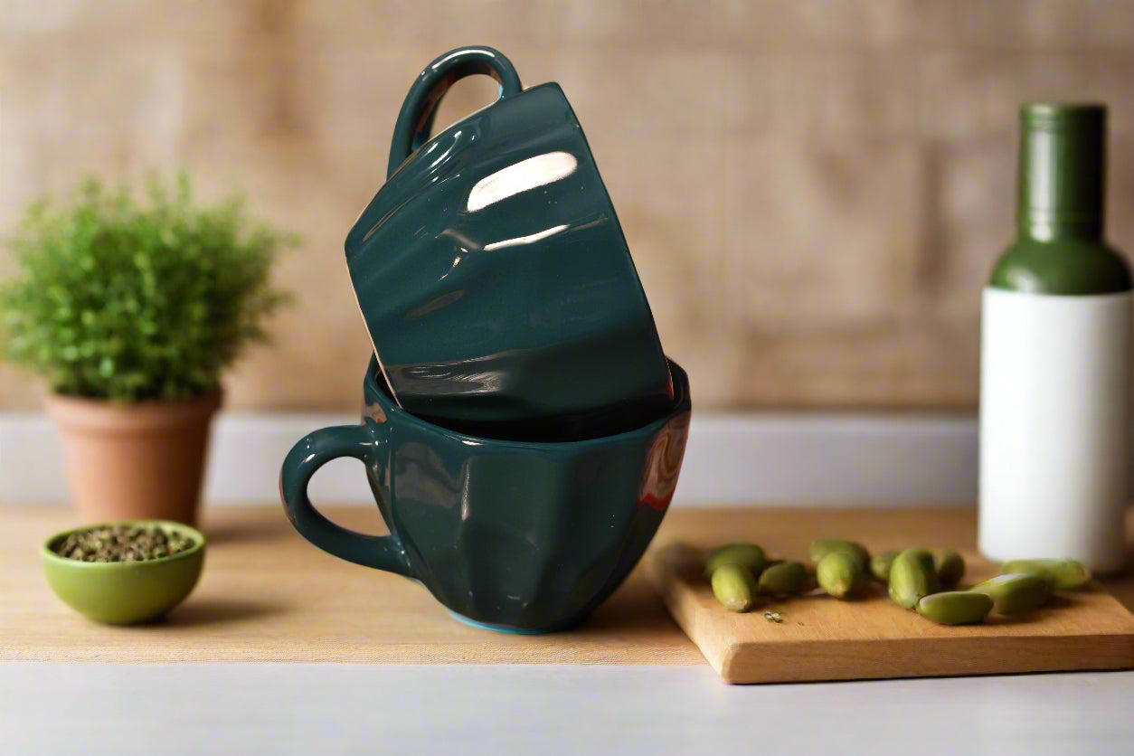 Emerald Green Facet Ceramic Coffee Mug