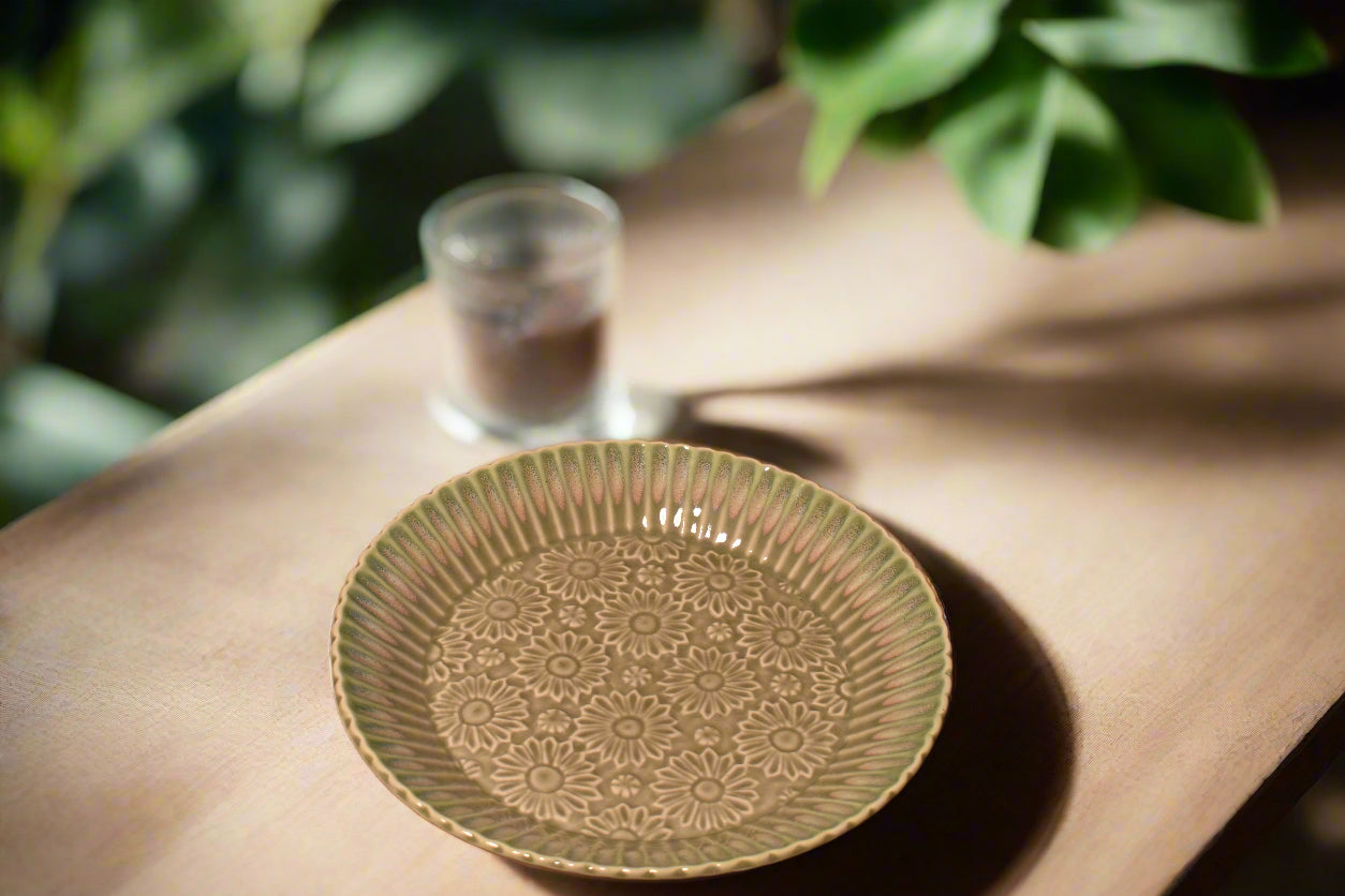 Floral Embossed Deep Ceramic Plate