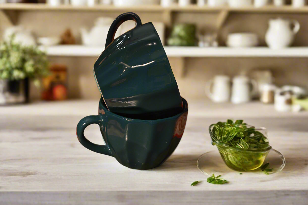 Emerald Green Facet Ceramic Coffee Mug
