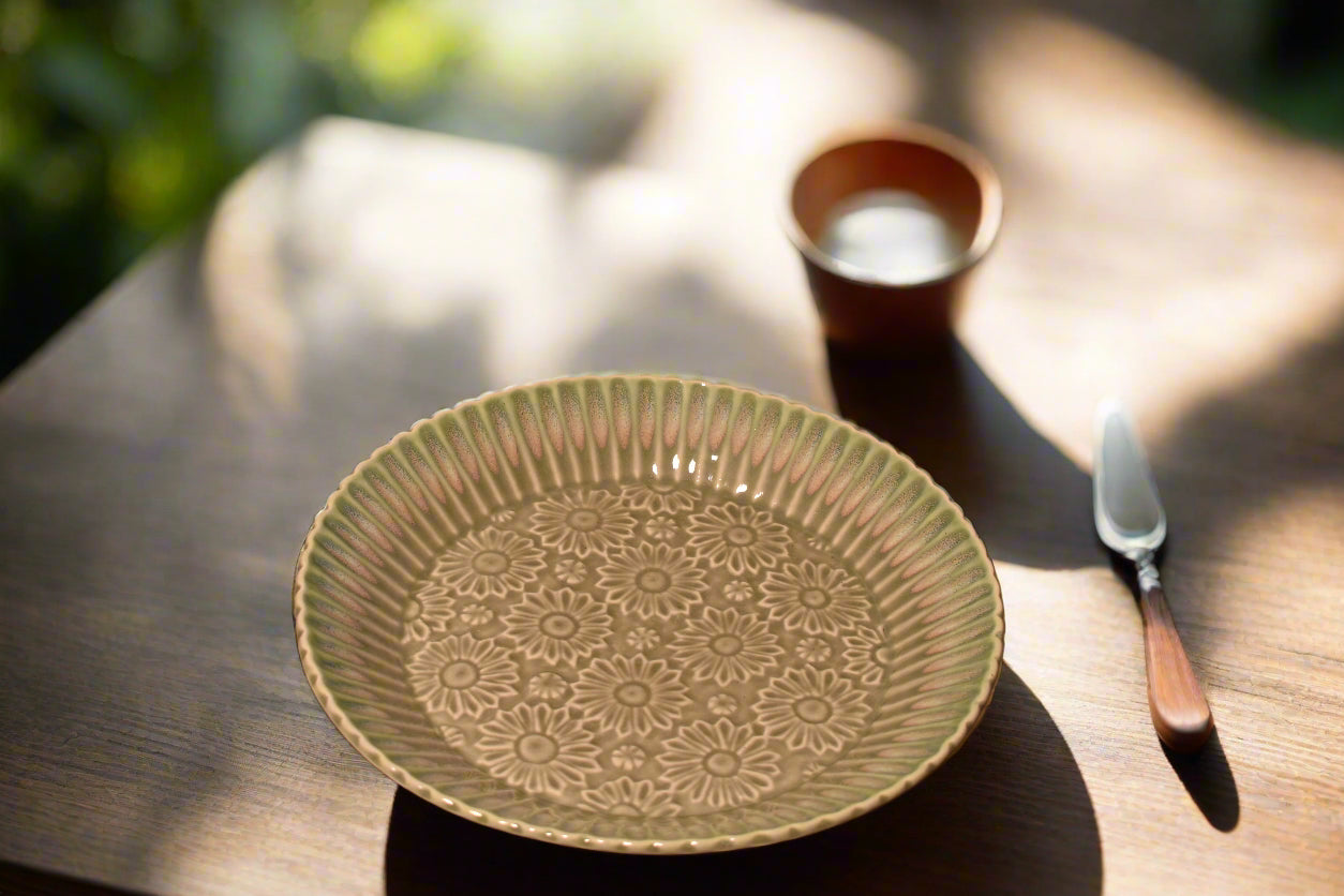 Floral Embossed Deep Ceramic Plate