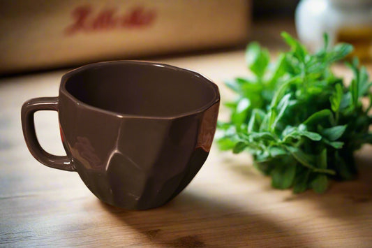 Mocha Brown Facet Ceramic Tea Cups