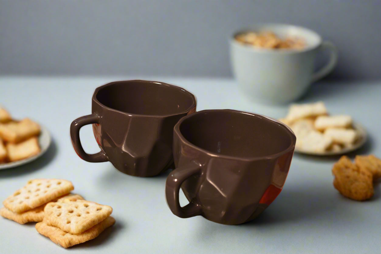 Mocha Brown Facet Ceramic Tea Cups