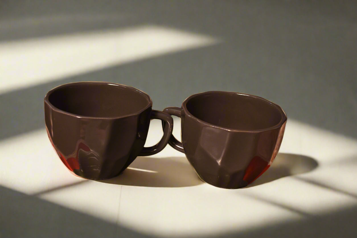 Mocha Brown Facet Ceramic Tea Cups