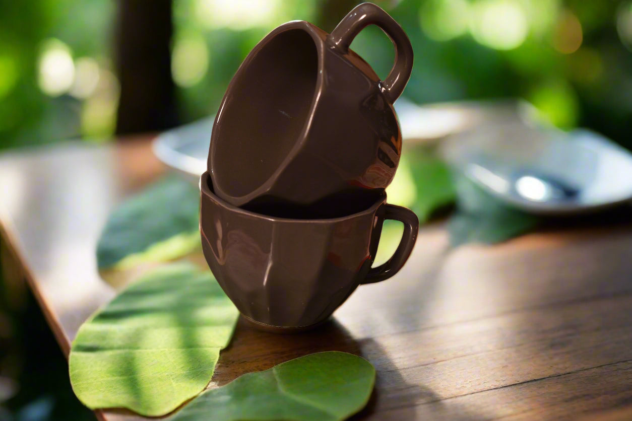 Mocha Brown Facet Ceramic Tea Cups