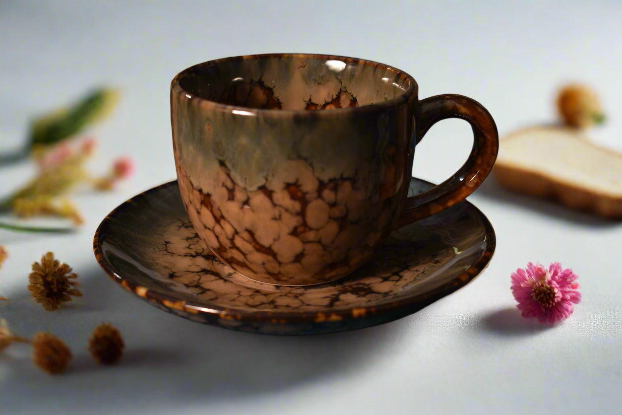 Reactive Glaze Tea Cup & Saucer Set