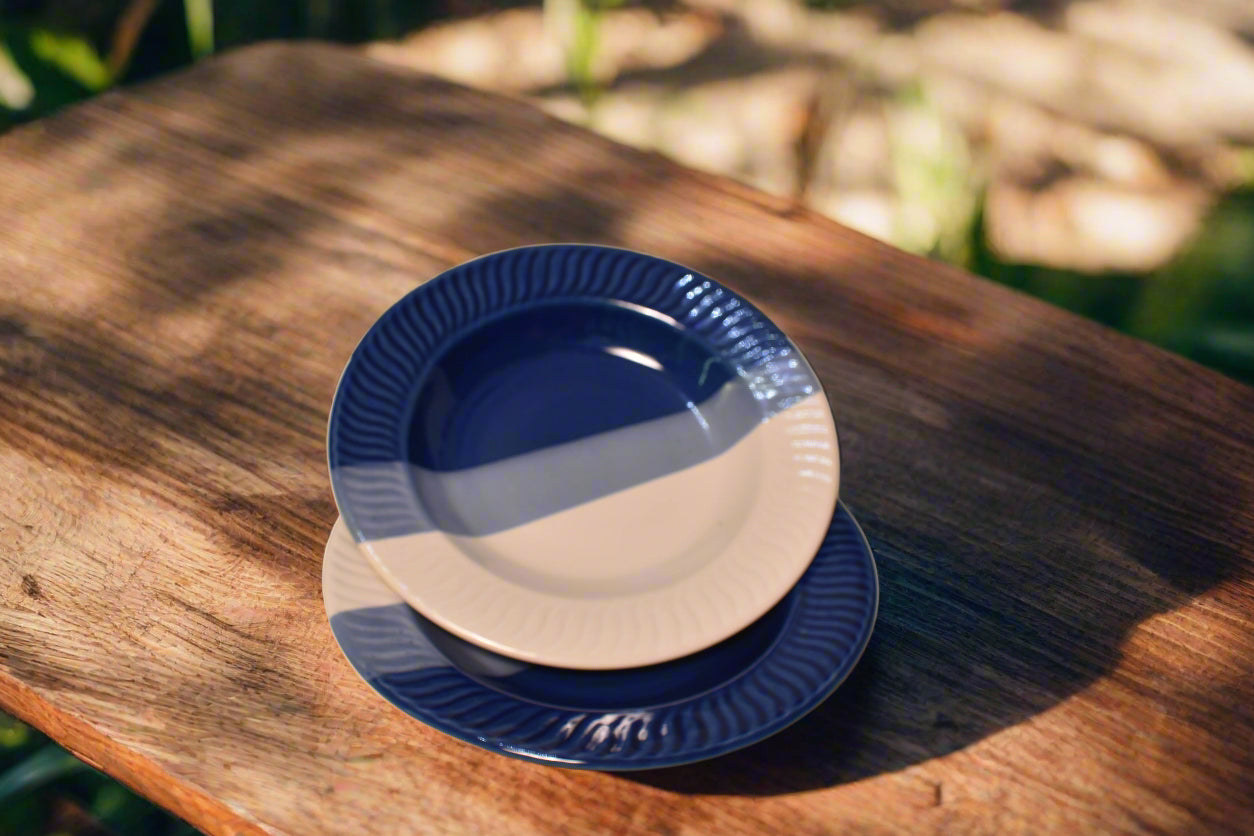 Coastal Waves Blue & Ivory Ceramic Deep Plate