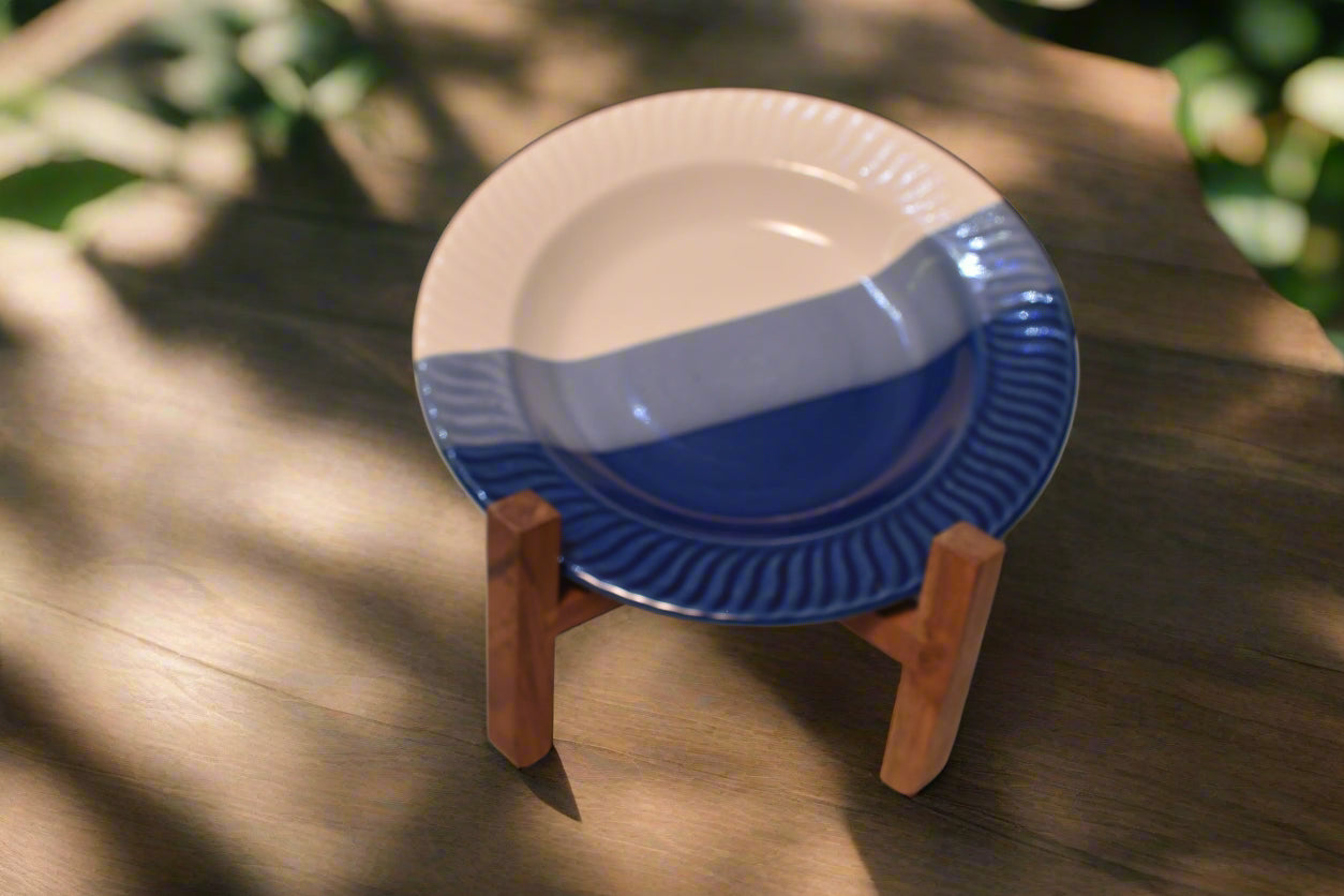 Coastal Waves Blue & Ivory Ceramic Deep Plate