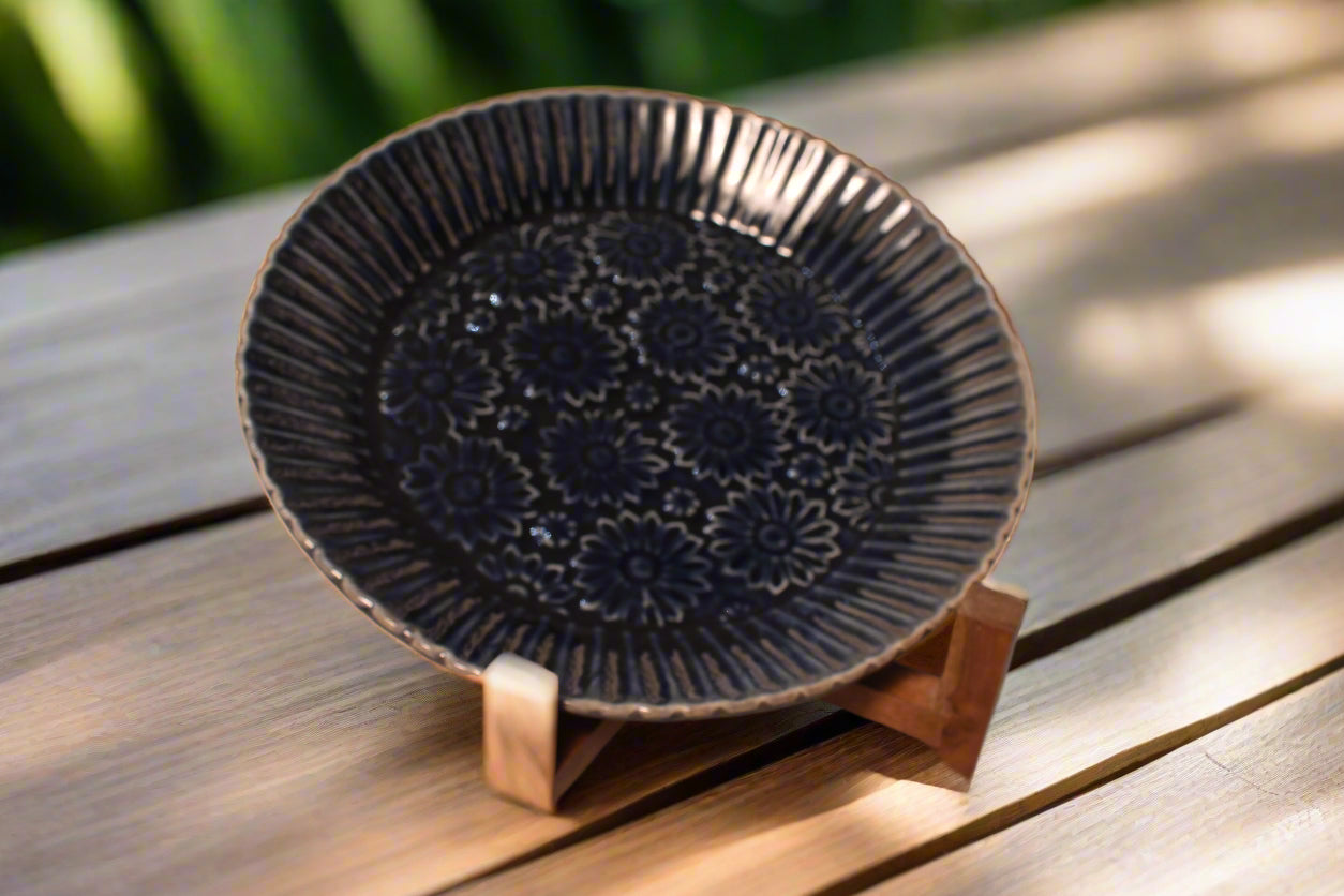 Midnight Blue Floral Embossed Deep Plate