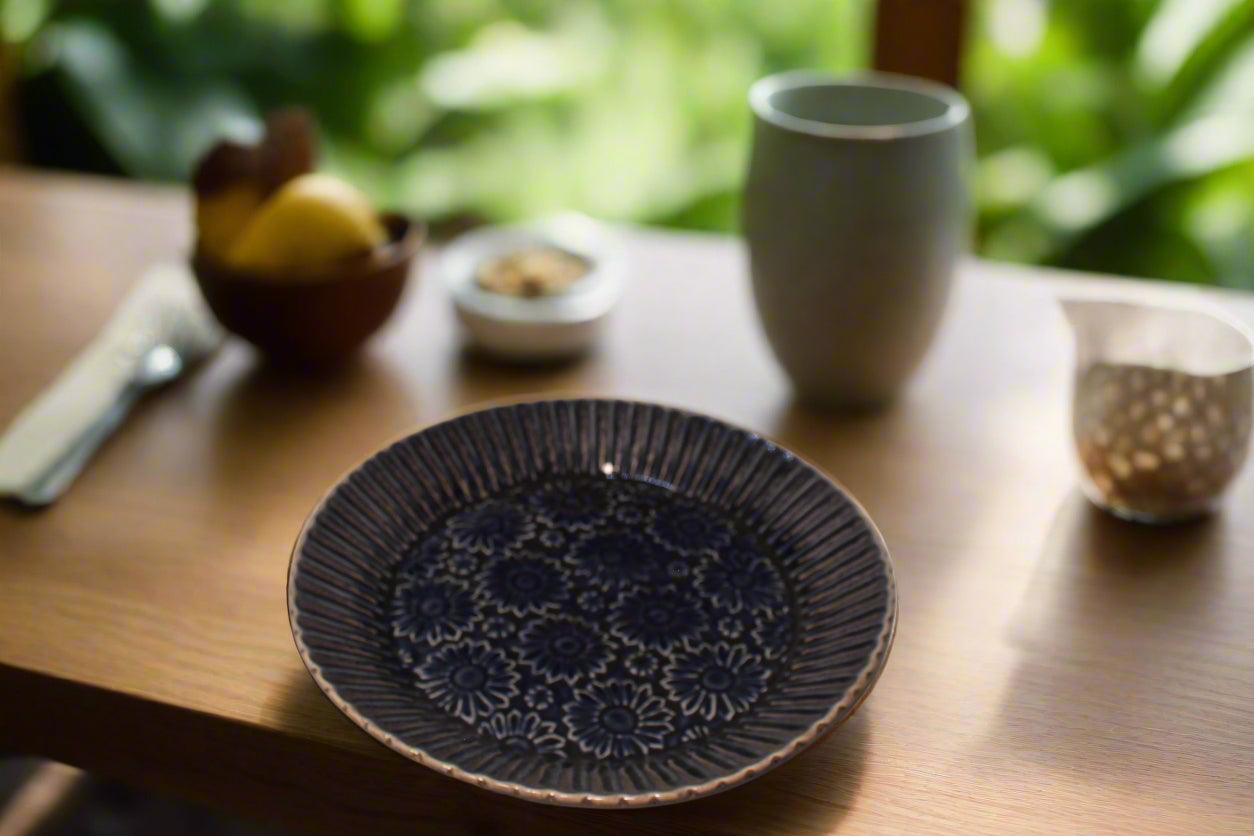 Midnight Blue Floral Embossed Deep Plate