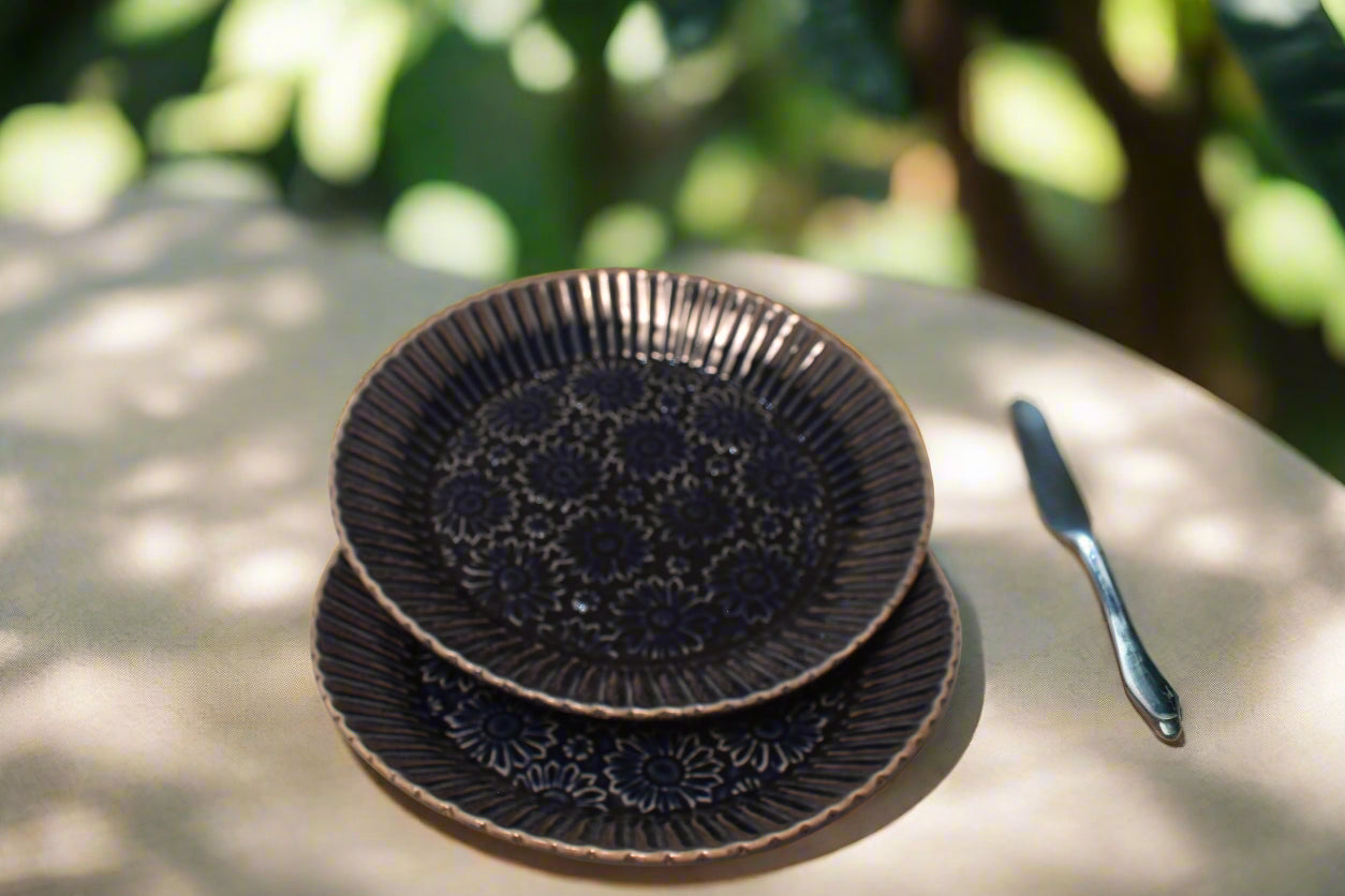 Midnight Blue Floral Embossed Deep Plate