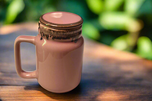 Blush Pink Ceramic Coffee Mug with Drip Glaze Lid