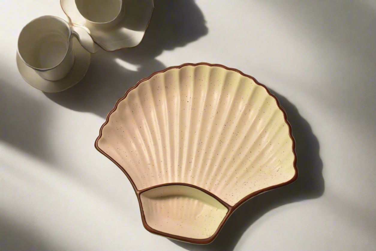 Cream Speckled Shell-Inspired Ceramic Serving Plate
