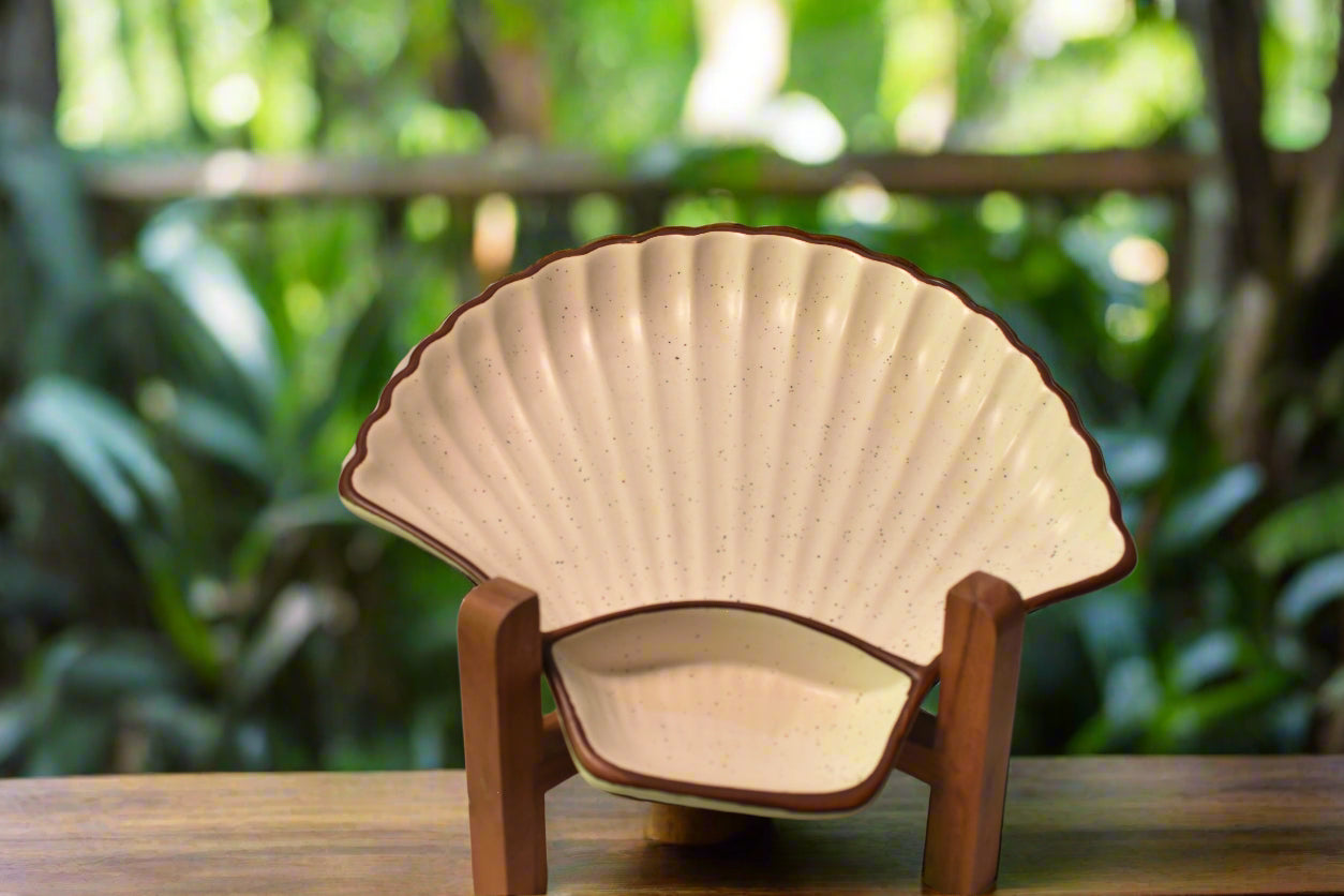 Cream Speckled Shell-Inspired Ceramic Serving Plate