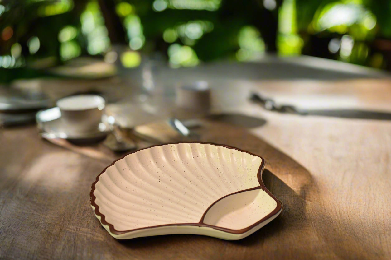 Cream Speckled Shell-Inspired Ceramic Serving Plate