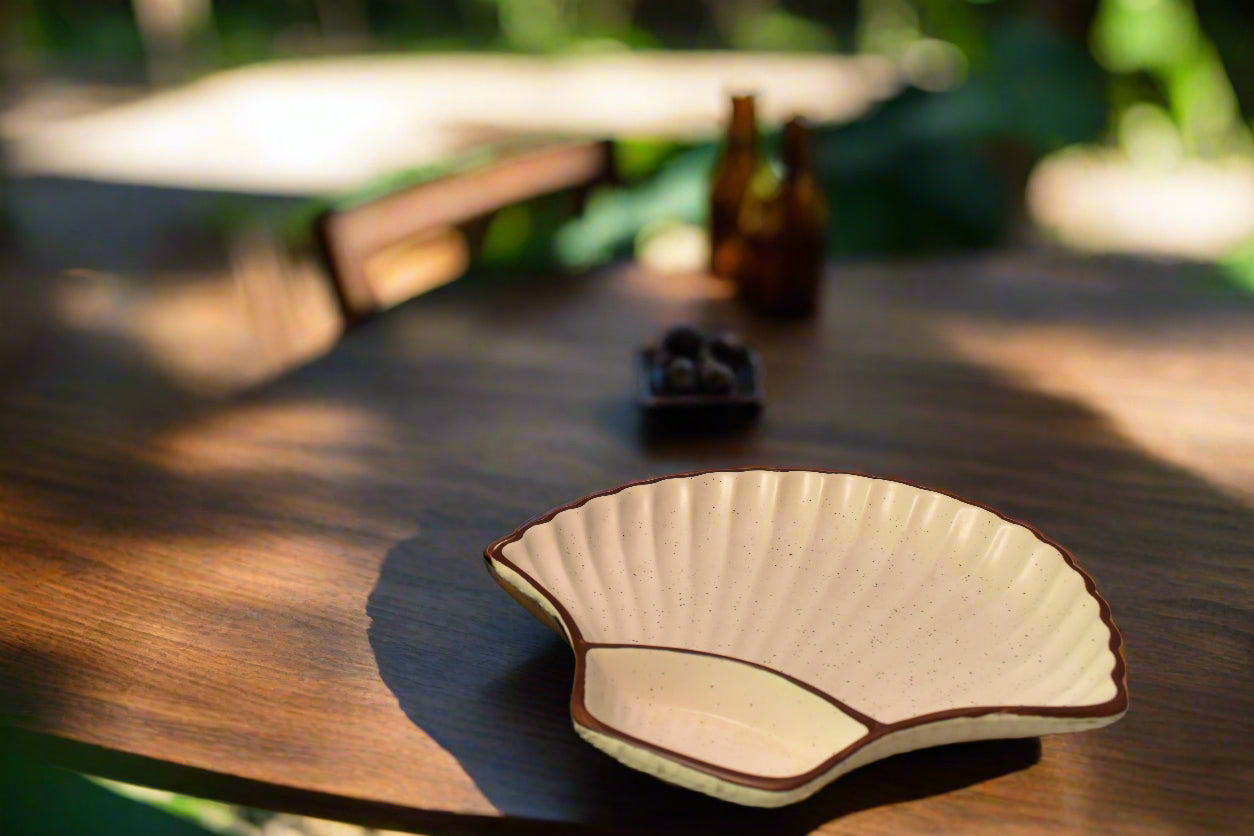 Cream Speckled Shell-Inspired Ceramic Serving Plate